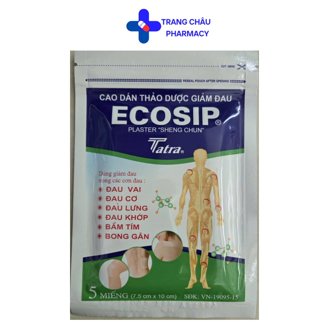 Cao dán thảo dược Ecosip Tatra giảm đau vai, đau lưng. Gói x 5 miếng