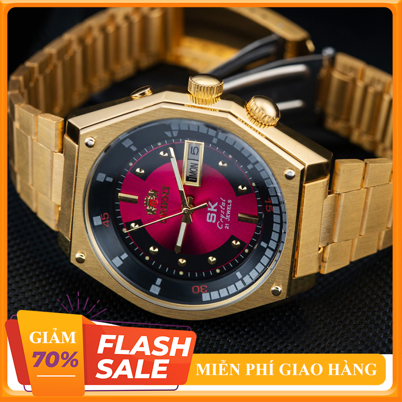 [ KING TOP MUA 1 TẶNG 1 ] Đồng Hồ Cơ Nam SK Mặt LửaMạ Vàng 14K Chống Nước Chống Xước Automatic