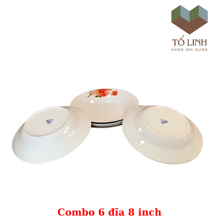 Combo 6 cái đĩa gốm sứ 8 inch 20cm,set bộ 6 cái đĩa gốm sứ 18cm