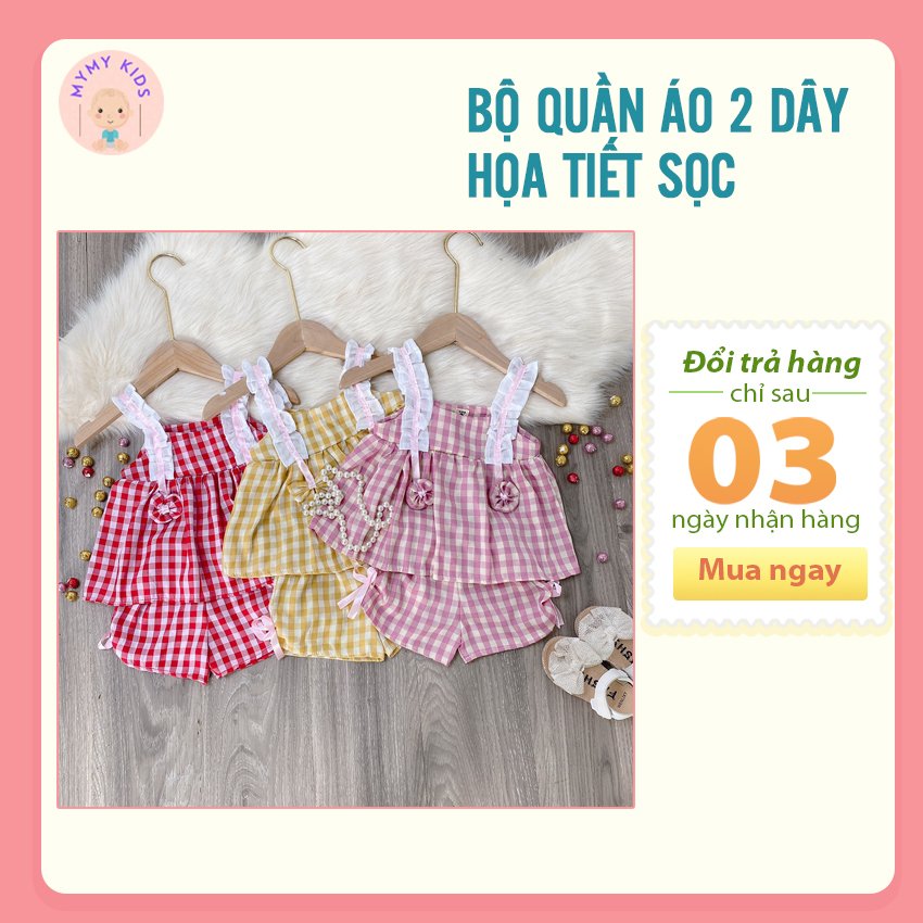 Bộ 2 dây bé gái - Họa tiết sọc kẻ, thoải mái, dễ chịu, cho bé từ 9 - 12 cân - Bộ quần áo 2 dây cho bé gái, set bộ 2 dây, bộ 2 dây cho bé gái kẻ sọc, bộ quần áo 2 dây, set bộ quàn áo nữa 2 dây cho bé gái - Mymy Kids