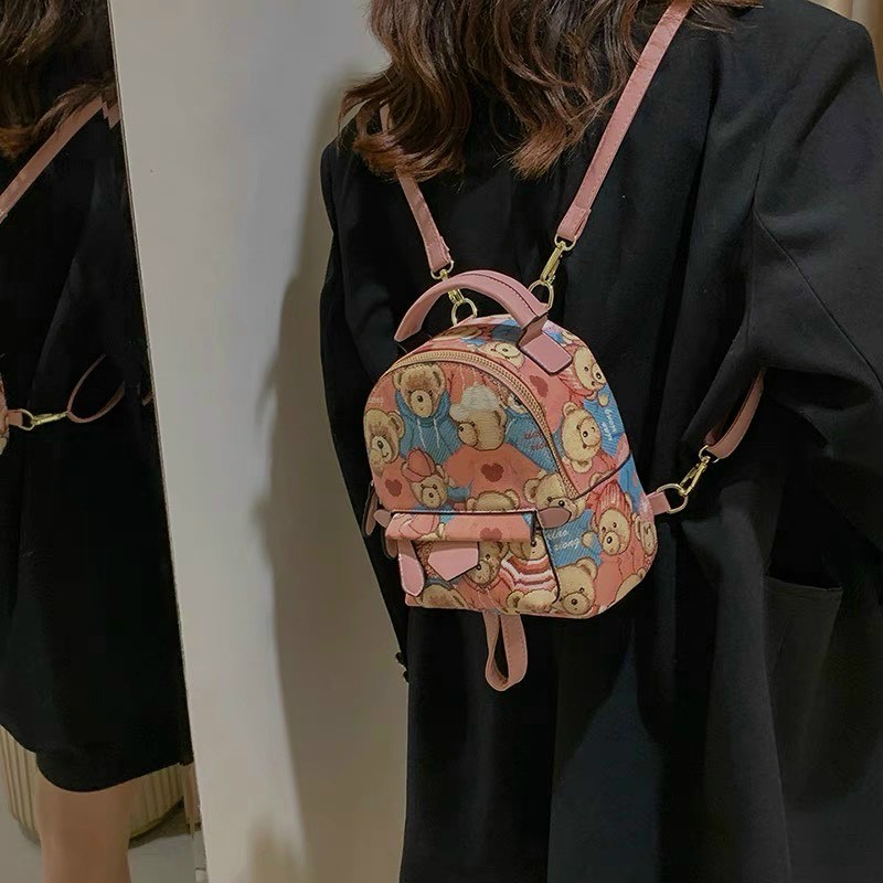 Ba lô da mềm mini hình gấu dễ thương cho nữ size 20cm