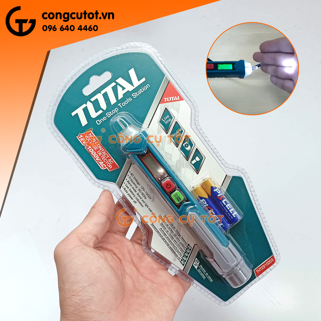 Bút thử điện bút dò điện áp 12v 1000v ac total tht2910003, ingco vd10003