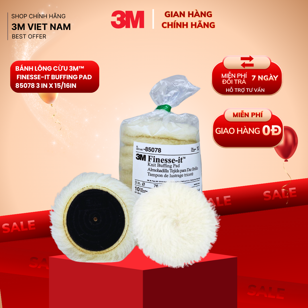 [1Cái] Bánh lông cừu 3M Finesse-it Buffing  Pad  85078  3 in x 15/16in