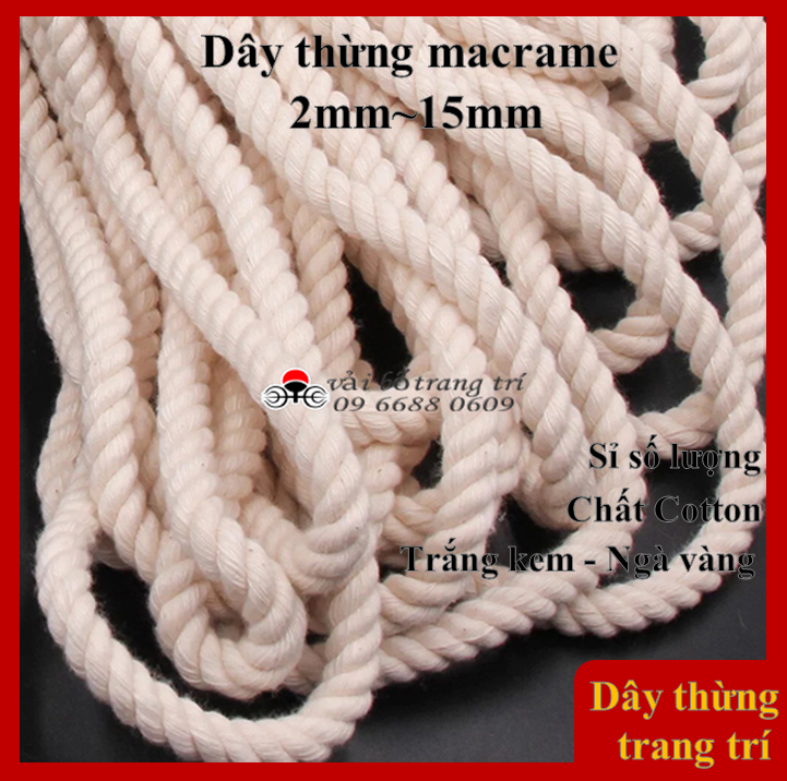 Dây thừng macrame, dây macrame, dây cotton loại đẹp, làm handmade, decor, trang trí, treo rèm