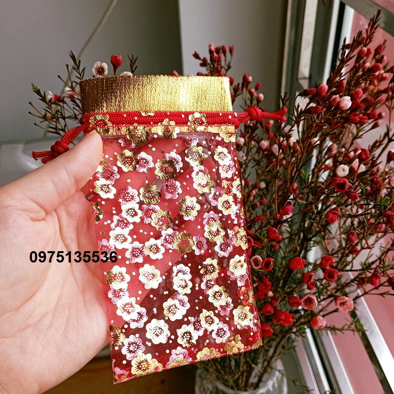 Sỉ 100 túi muối lộc đỏ và 100 túi bóng zip, vỏ túi thơm, túi lộc đỏ may mắn