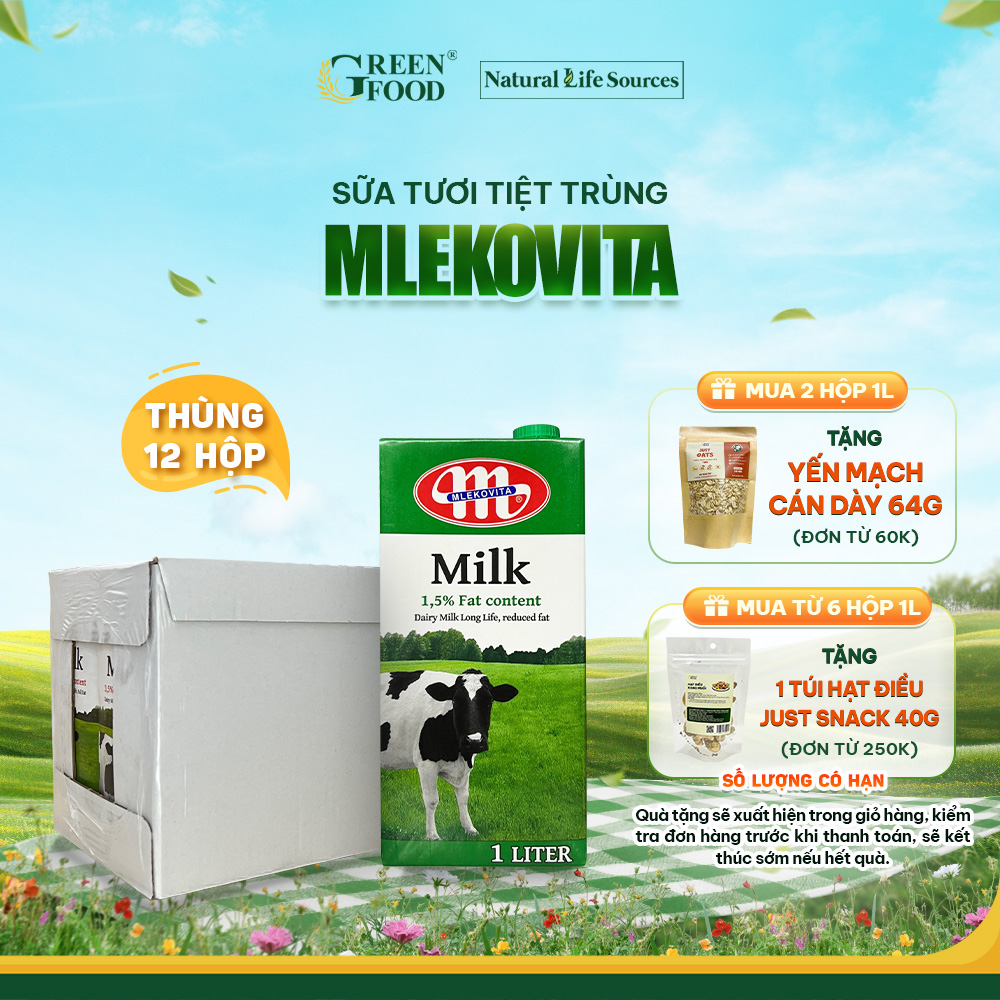  Thùng 12 Hộp Sữa Tươi Tiệt Trùng Mlekovita Ít Béo Không Đường - 1L - Nhập khẩu chính hãng từ Ba Lan phù hợp với người ăn kiêng giảm cân. 