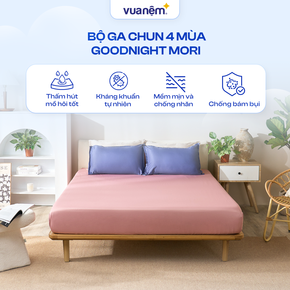 Bộ Ga chun bốn mùa micro satin Goodnight Mori 1.0 3 Chi tiết