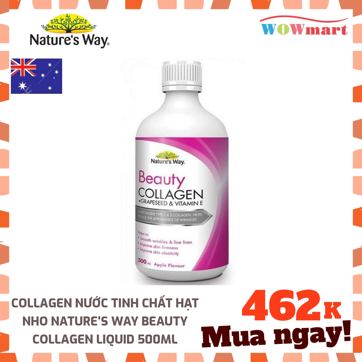 Collagen nước tinh chất hạt nho Nature's Way Beauty Collagen Liquid 500ml - ÚC