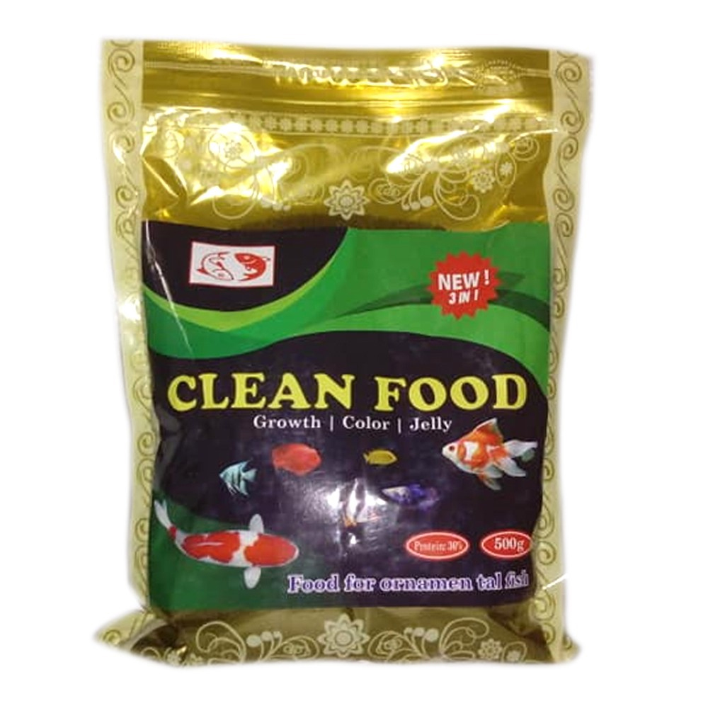 3 Gói Thức ăn cho cá CLEAN FOOD dùng cho các loại cá kiểng, cá rồng, cá koi, hồng két.. loại 500gr/gói hạt to