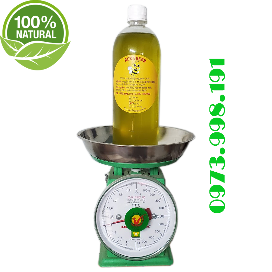 Mật ong bạc hà chai 1 lít đủ 1400g 100% nguyên chất