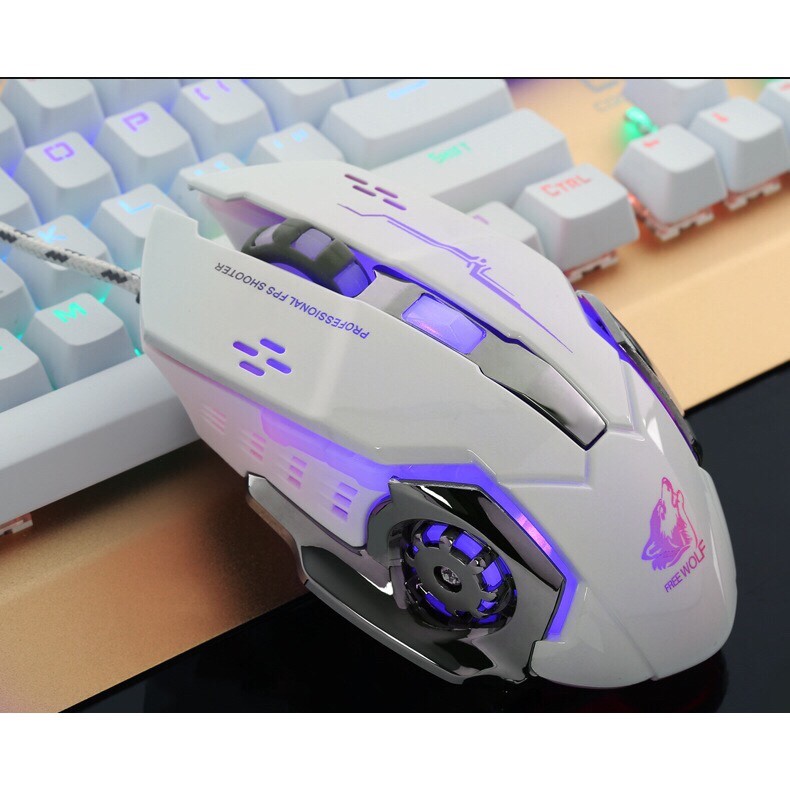 Chuột chơi game có dây free wolf v5 với 7 chế độ màu led cực đẹp chuyên gaming, dây siêu bền