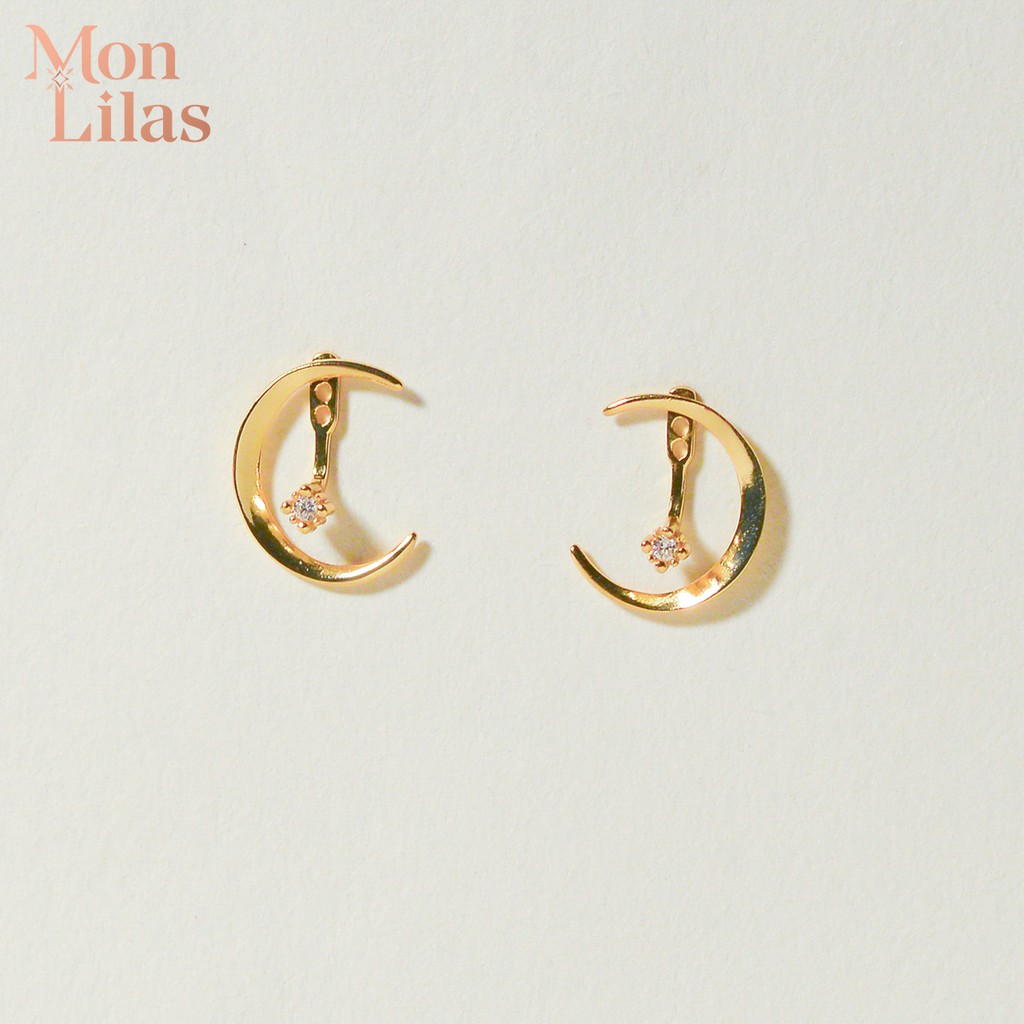 Bông tai bạc Mon Lilas Mặt trăng vàng đính đá K092008