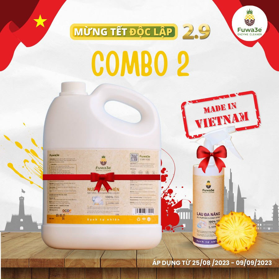 Nước rửa chén sinh học fuwa3e-enzyme sinh học từ dứa bồ hòn can 3.8l,500ml,100ml g-house shop