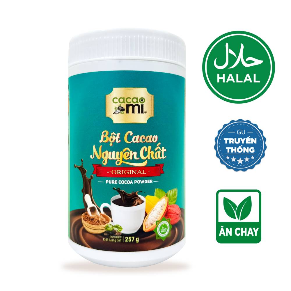  Bột cacao nguyên chất không đường CACAOMI Horeca chuyên pha chế trà sữa socola nóng granola hỗ trợ giảm cân ăn kiêng hũ 257g 