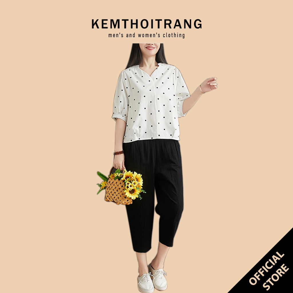 Bộ đồ thời trang chấm bi ngắn tay + quần lửng thường ngày