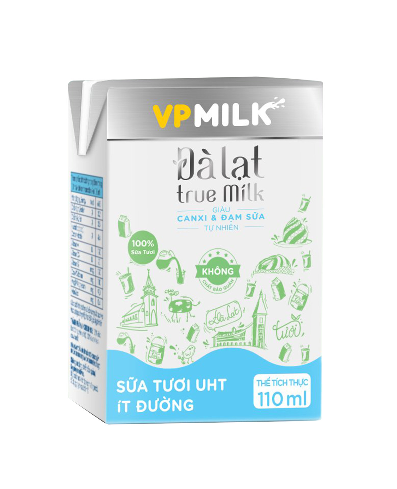 [QUÀ TẶNG KHÔNG BÁN](Set 4 Hộp 110ml) Sữa Tươi Nguyên Chất UHT Đà Lạt True Milk Ít Đường Cho Bé Từ 1