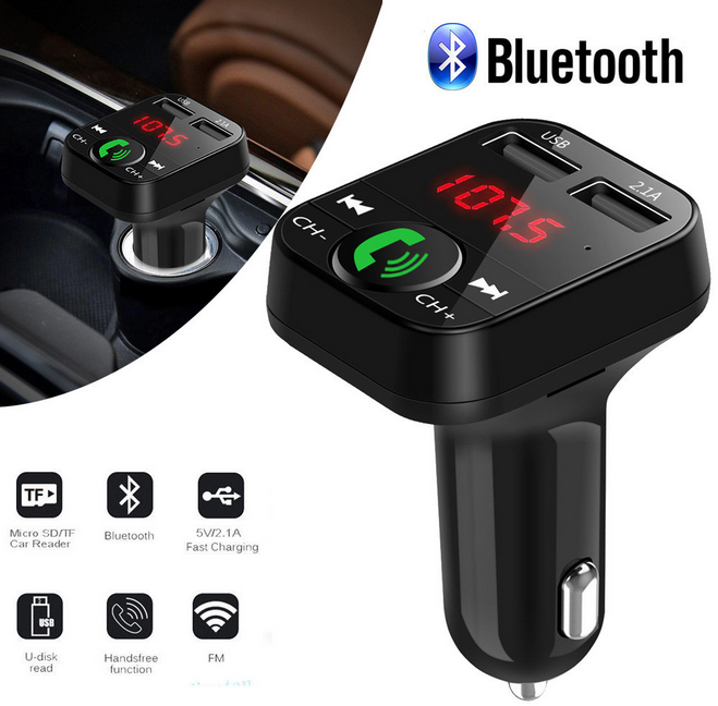 Tẩu sạc ô tô usb 2.1A -kiêm nghe nhạc MP3, kết nối điện thoại qua bluetooth, kết nối dàn âm thanh trên xe qua sóng FM 87.5