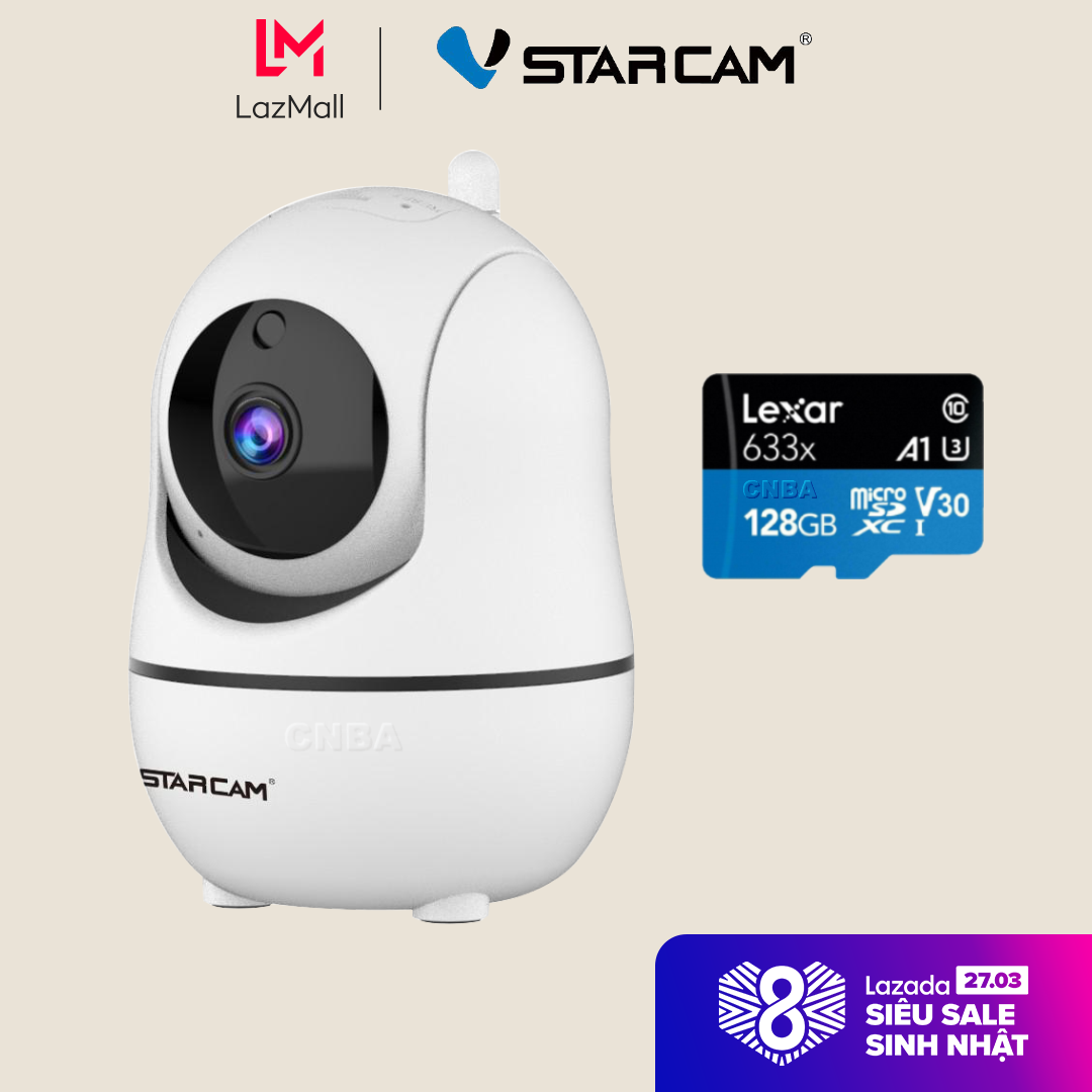 Camera wifi ip vstarcam g45s full hd 1080p 2mb, dùng trong nhà , hồng ngoại ban đêm, kèm thẻ nhớ 128gb a1