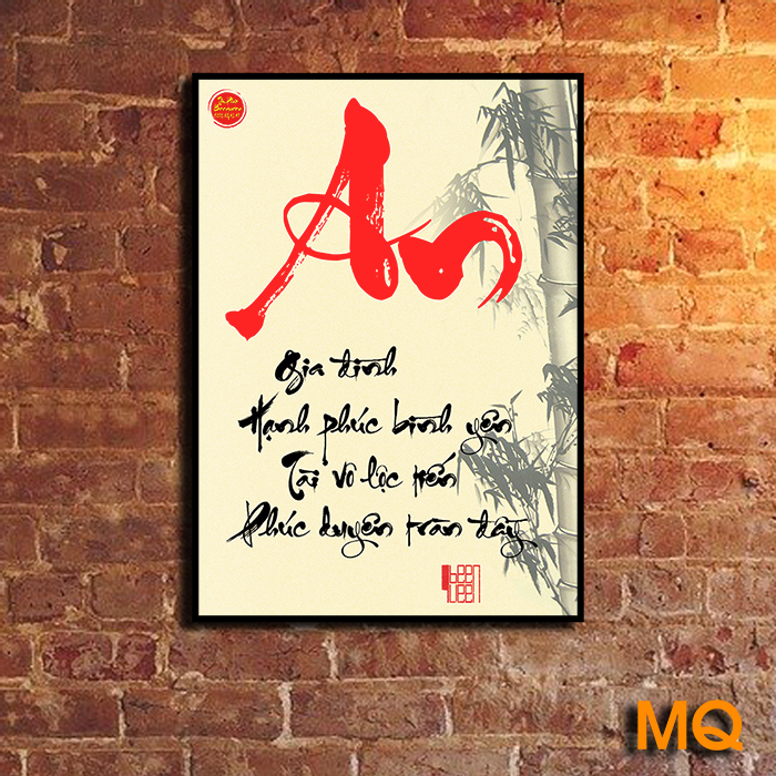 Tranh thư pháp chữ "an" gia đình hạn phúc bình yên tài vô lộc tiến phúc duyên trà đầy minh quang decor - tranh thư pháp việt nam