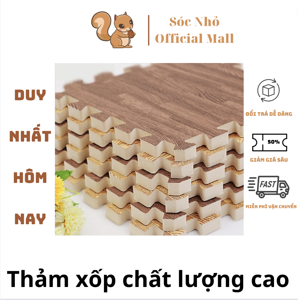 Thảm xốp ghép nền trải sàn màu/vân gỗ (6 tấm kích thước 60*60cm)
