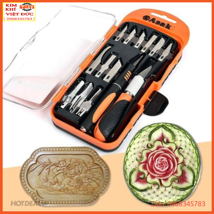Bộ dao điêu khắc, chạm, trổ, tách, ghép cao cấp 14 chi tiết Asaki AK-3960