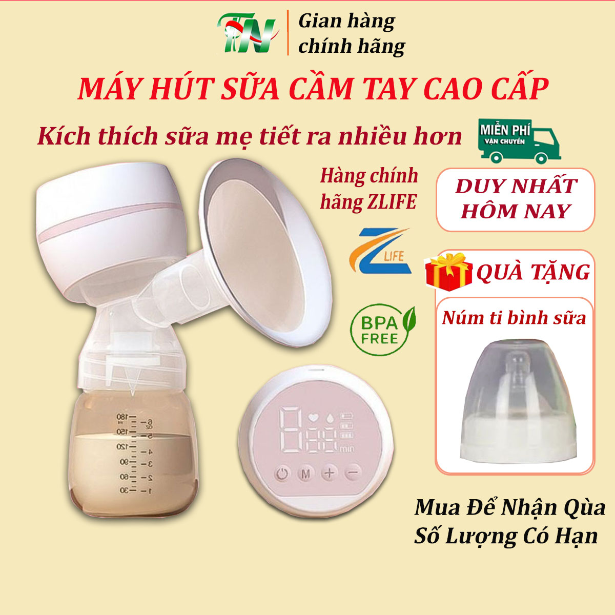 Máy hút sữa điện đơn không dây chính hãng Zlife, Máy vắt sữa cao cấp 9 chế độ hút không gây đau rát, kích sữa và có chế độ massage