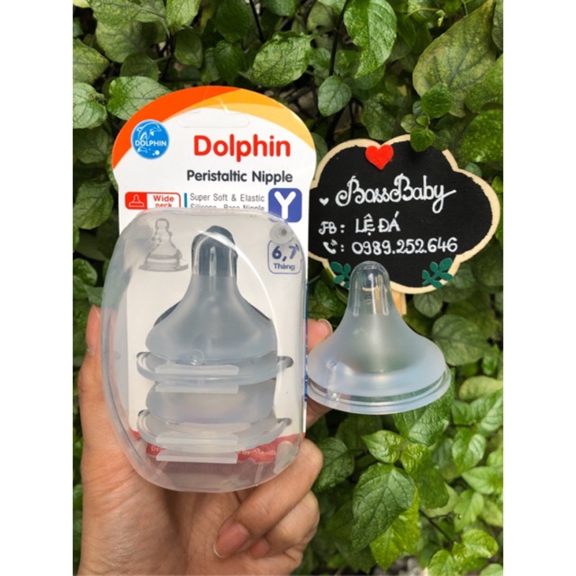 Núm ty siêu mềm silicone cổ rộng/cổ hẹp dolphin cao cấp 2cái/vỉ
