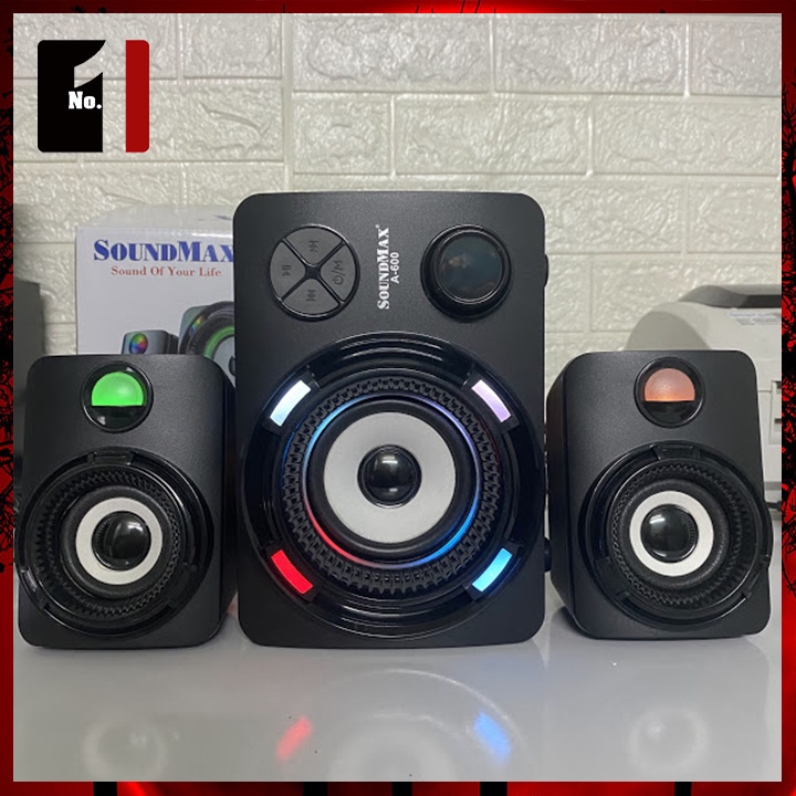 Loa vi tính soundmax giá rẻ chất lượng-loa vi tính soundmax a-600 2.1 / a600 hỗ trợ bluetooth, đọc thẻ nhớ , usb đèn ledsound max a600 led rgb loa gaming vi tính laptop có dây.bảo hành chính hãng 12 tháng