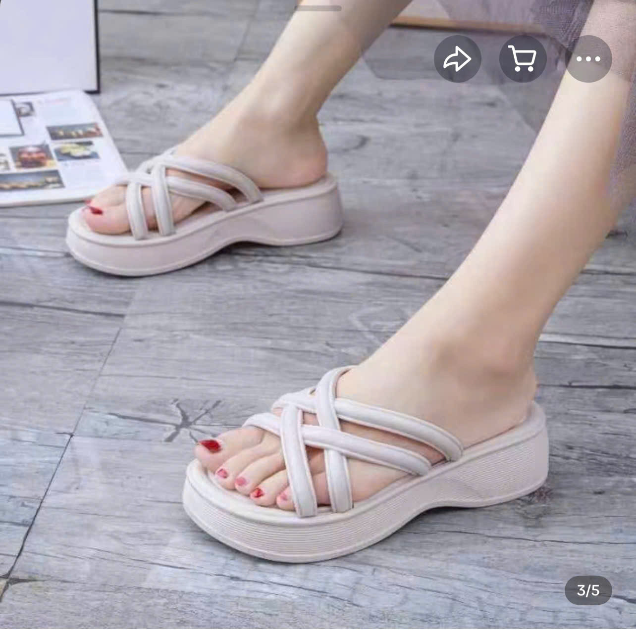 Dép Lê nữ Quai Ngang nhựa dẻo Đế Cao 5cm Sang Trọng Nhẹ Êm Thoáng khí chống trơn