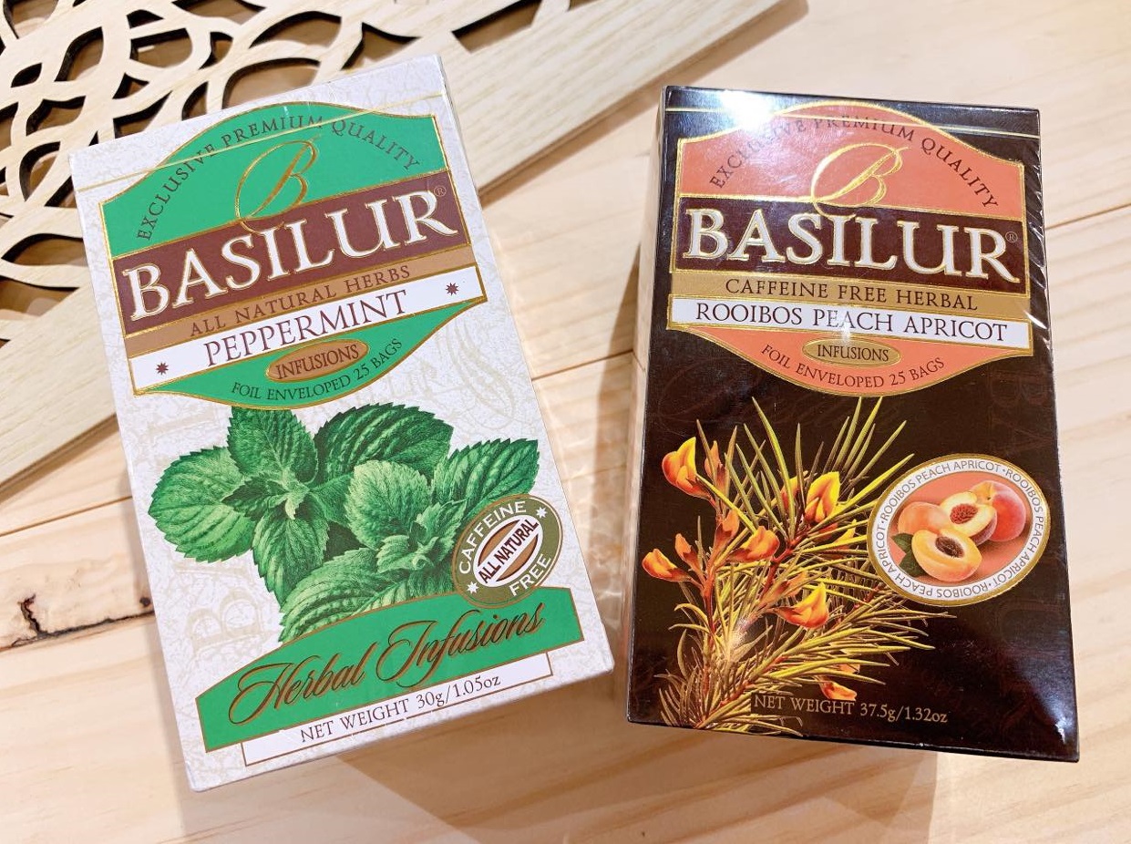 Trà túi lọc Basilur_Combo 2 hộp hương Bạc Hà và hương Đào - Nhập khẩu Sri Lanka