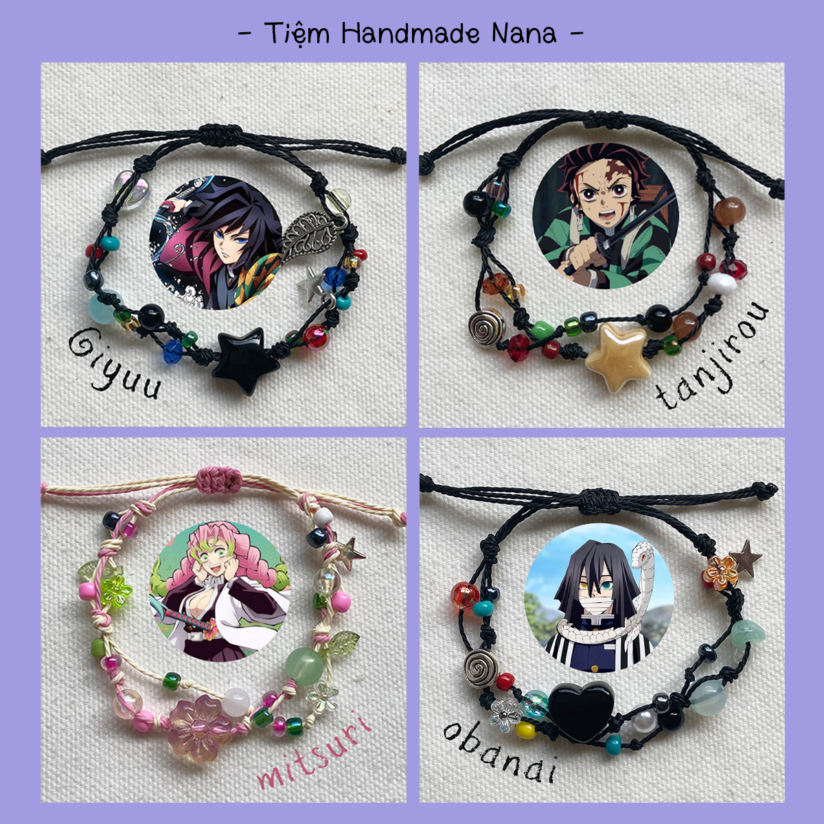 Vòng tay handmade dây sáp Kimetsu no yaiba - Vòng anime Thanh Gươm Diệt Quỷ dành cho nhóm bạn thân, cặp đôi