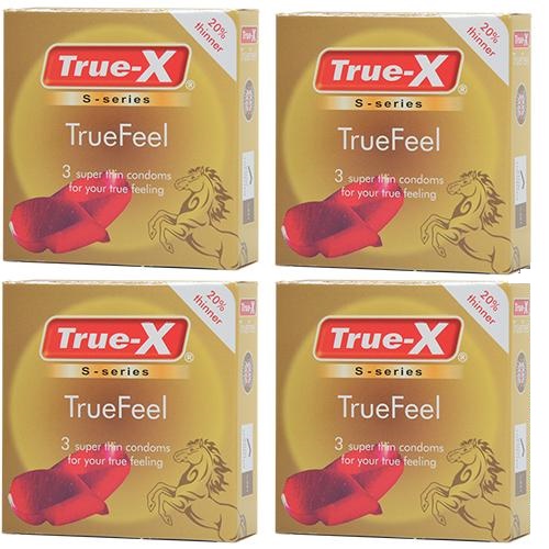 Combo 4 hộp Bao cao su Cực siêu mỏng True-X TrueFeel siêu mỏng kéo dài thời gian hộp 3c