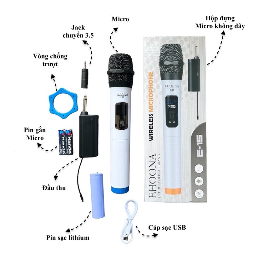 Micro đa năng dùng cho loa kéo E15, Mic hút âm tốt, chống hú