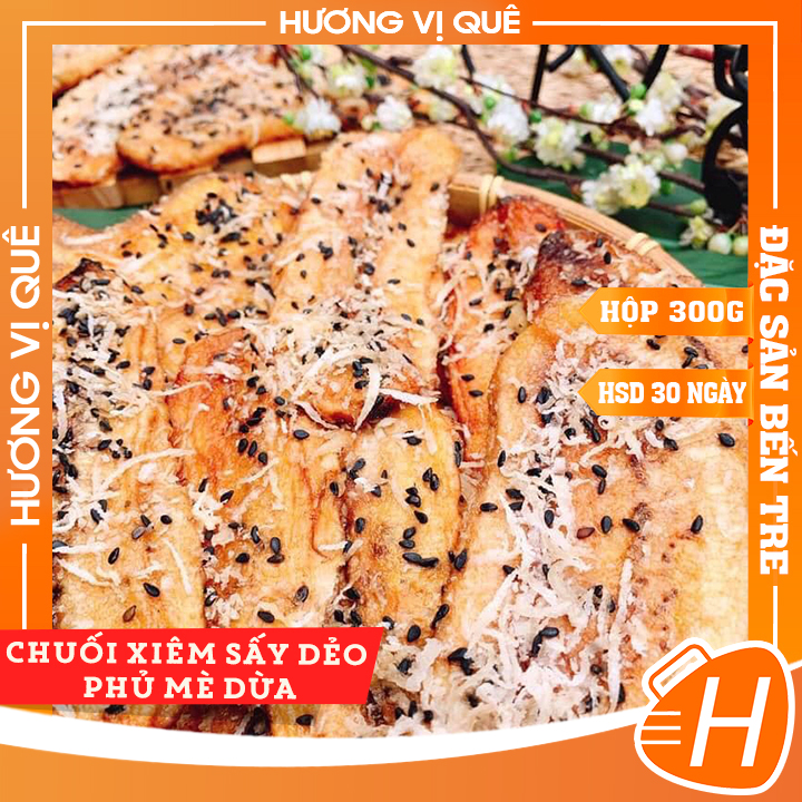 Chuối xiêm sấy dẻo phủ mè dừa - đặc sản bến tre - hộp 380g