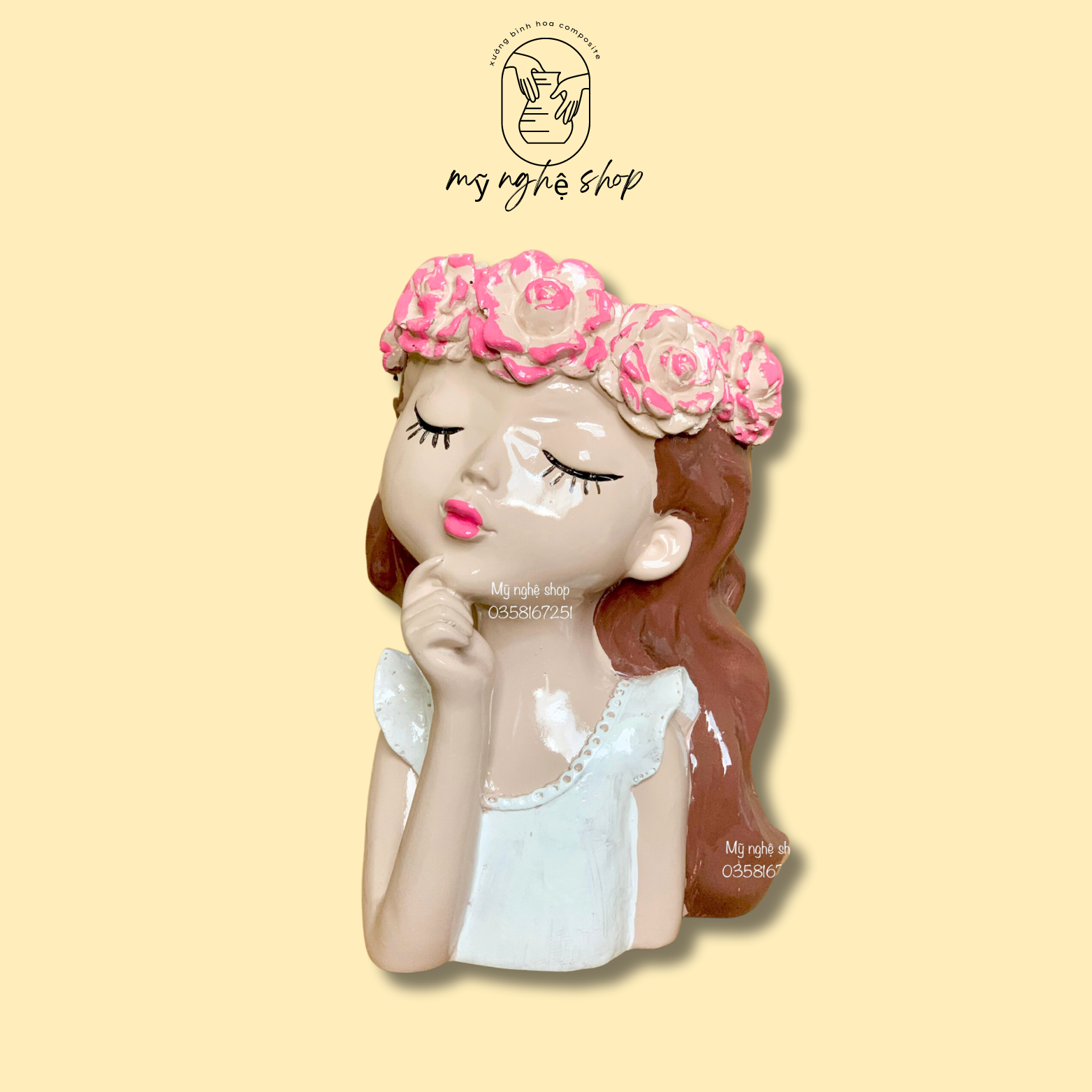 Bình hoa composite mã cô gái 3, bình cắm hoa, bình hoa decor, bình hoa chơi tết, bình hoa trang trí, Mỹ nghệ shop bình hoa cao cấp