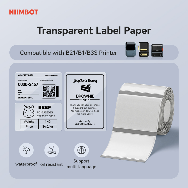 NIIMBOT Transparent Label Printing Paper B21/B1/B3S Name Sticker Waterproof Thermal Label Stickers