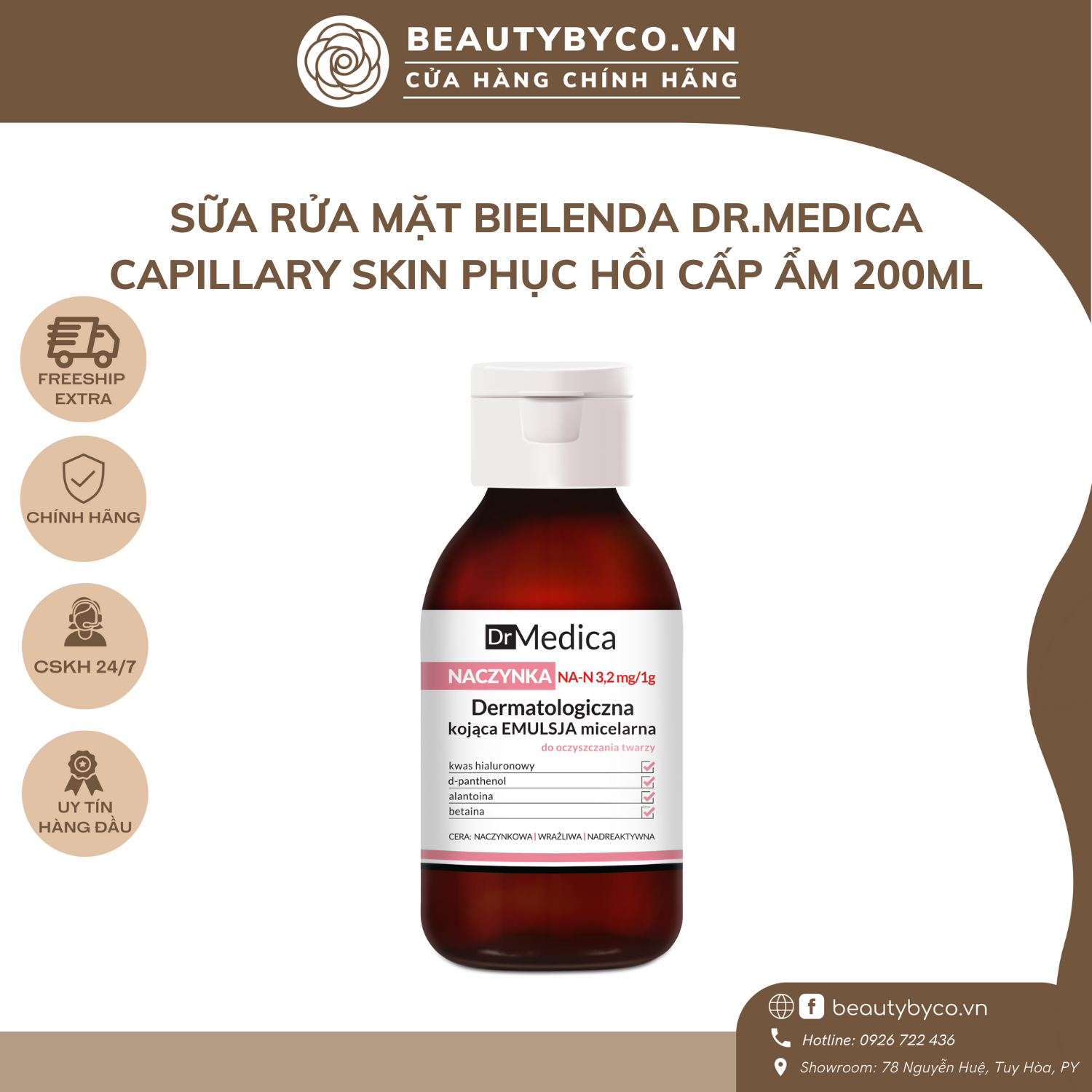 Sữa rửa mặt Bielenda Dr Medica Capillaries Soothing Micellar Emulsion giảm mẩn đỏ, dị ứng, kích ứng, giãn mao mạch