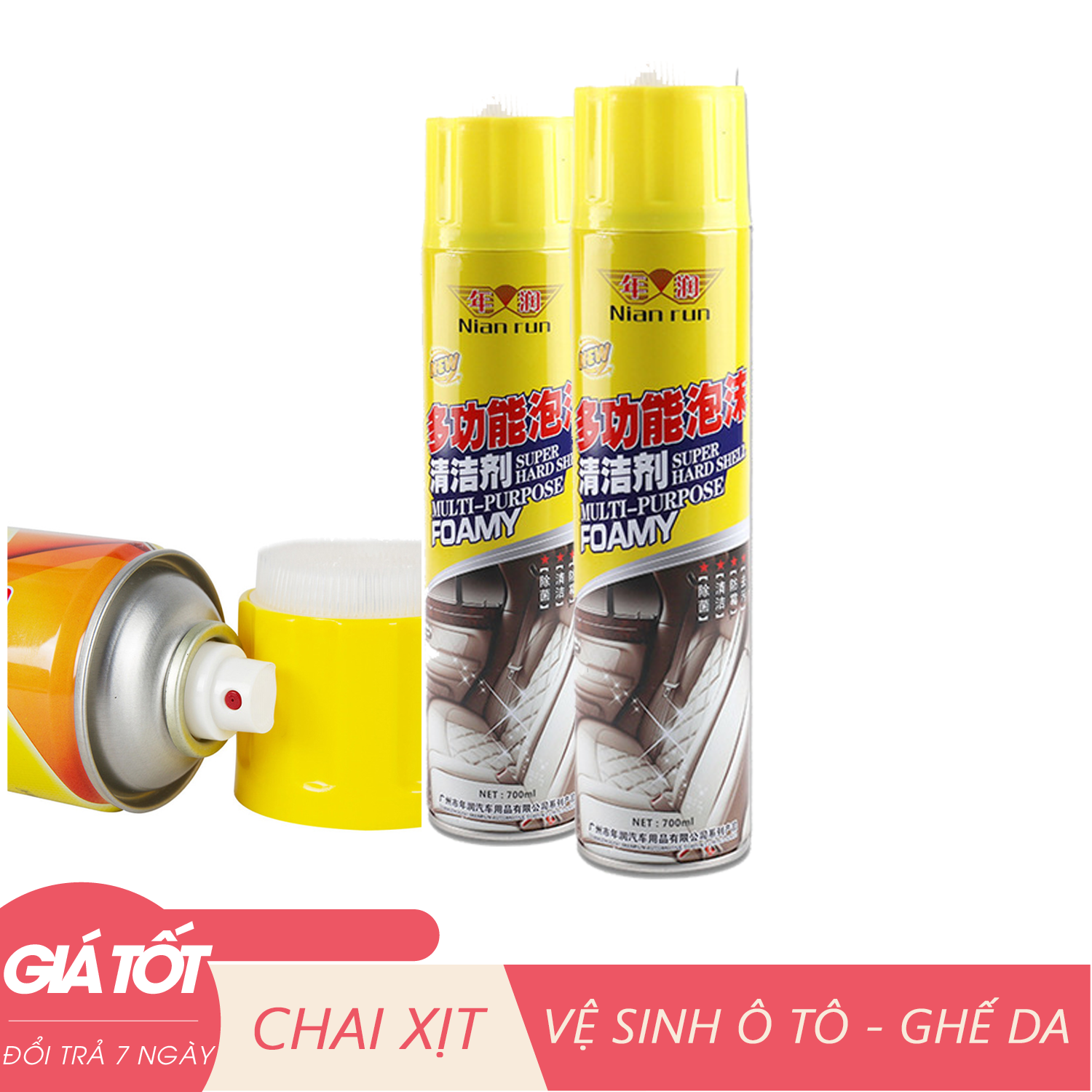 Dung dịch tạo bọt xịt rửa da ghế, giặt đệm, làm sạch đồ da FOAMY 700ml - Chai xịt bọt vệ sinh đa năng nội thất ô tô dung tích 700ml