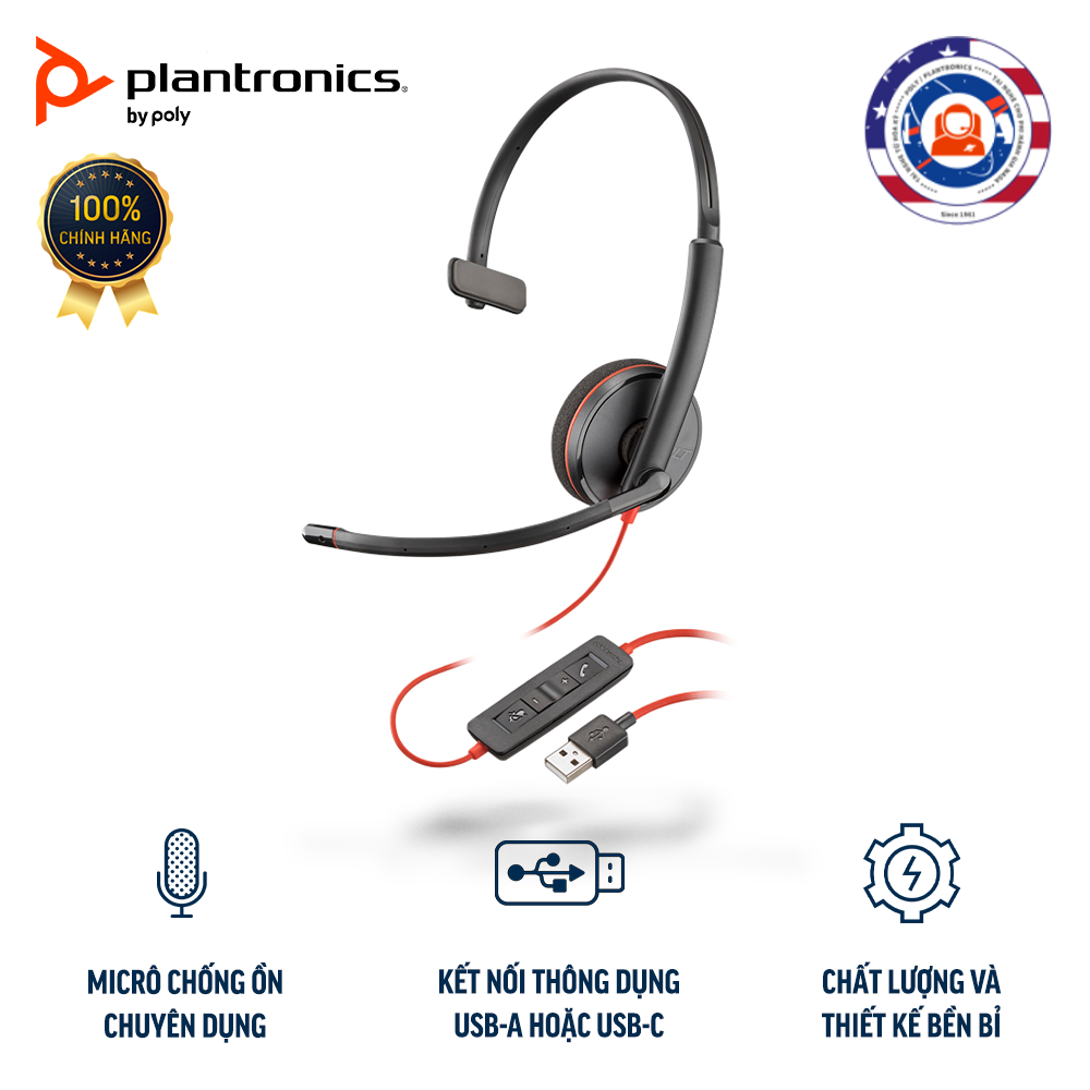 Plantronics Blackwire C3210 Wired Mono Headset for Contact Center