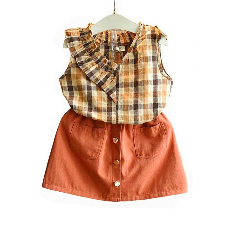 Bộ đồ bé gái áo cotton kết hợp chân váy kaki sành điệu cho bé 3-9 tuổi BBShine – S009