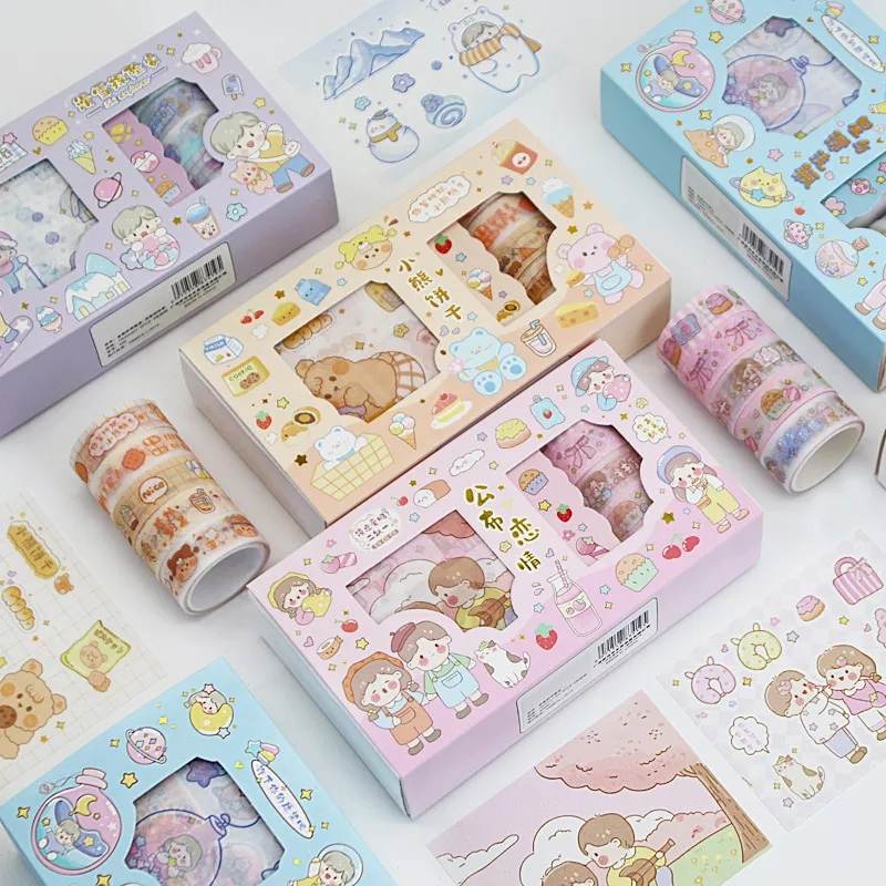 Hộp Sticker Trang Trí và Băng Keo Sticker Trang Trí Cute Dễ Thương Cho Bé