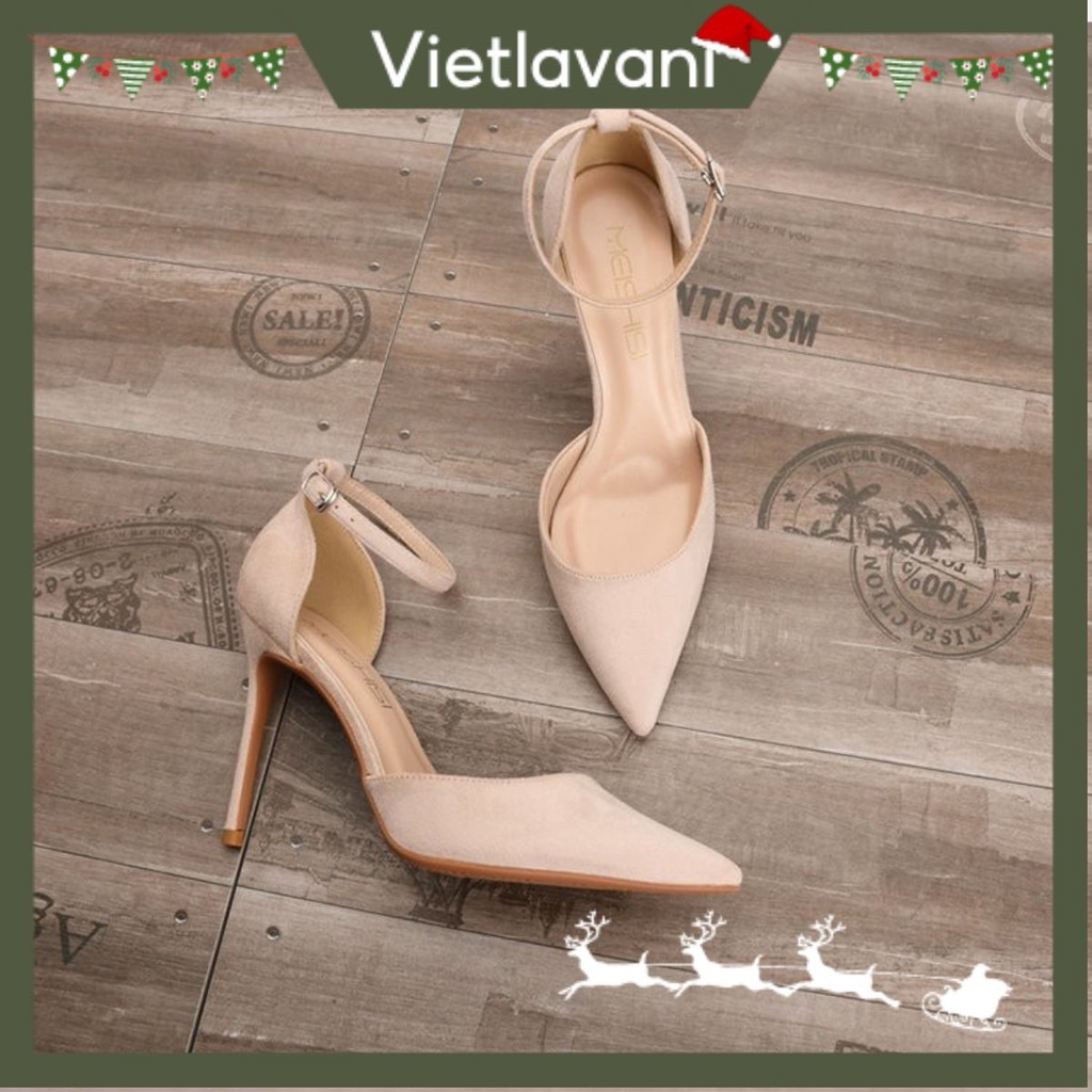 [Mã 1512FASHIONSALE1
giảm 10k đơn 50k] Guốc cao gót da lộn trẻ trung sang trọng gót nhọn 7cm mã LCC50