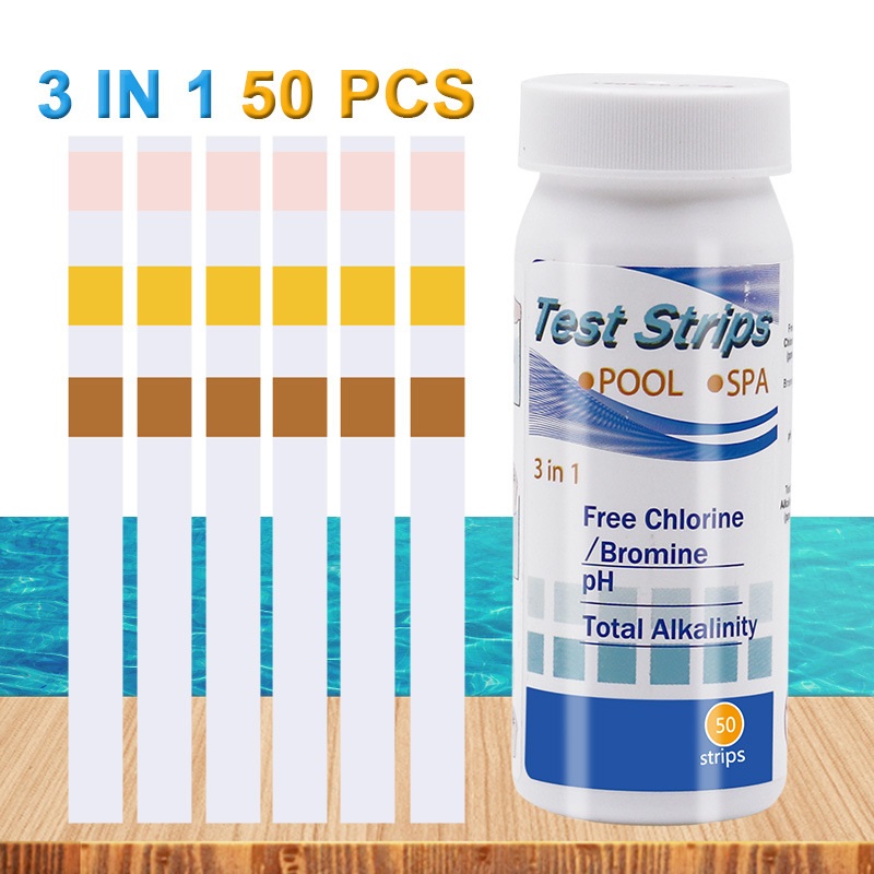 (3 trong 1) Hũ 50 mẫu giấy kiểm tra chất lượng nước: đo nồng độ Clo, đo pH, đo độ cứng của nước
