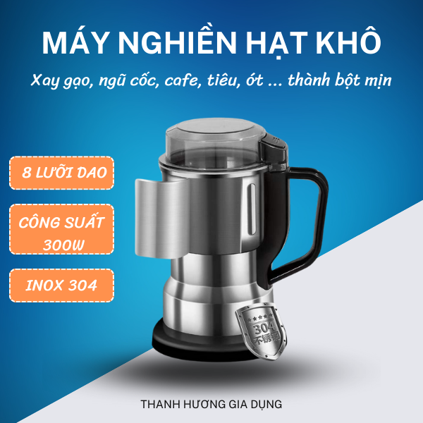 Máy xay hạt khô, xay mịn, máy xay gia vị - 8 lưỡi dao - công suất 300w