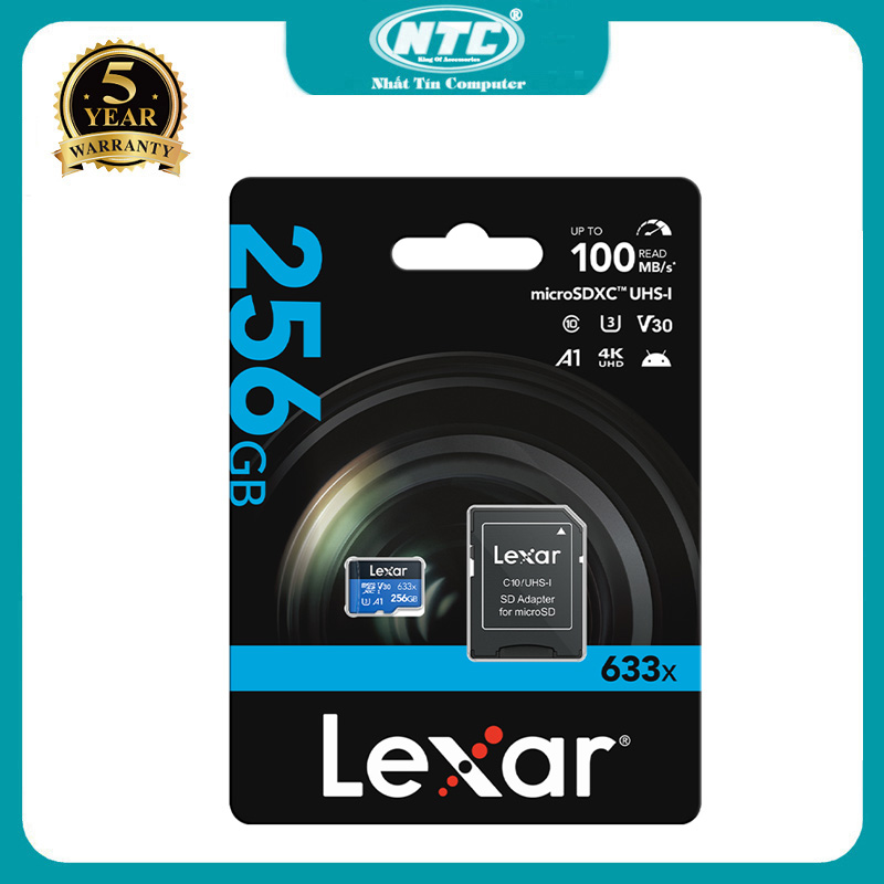 Thẻ nhớ microsdxc lexar 256gb a1 v30 633x u3 4k đọc 95mb/s ghi 45mb/s adapter nhất tín computer