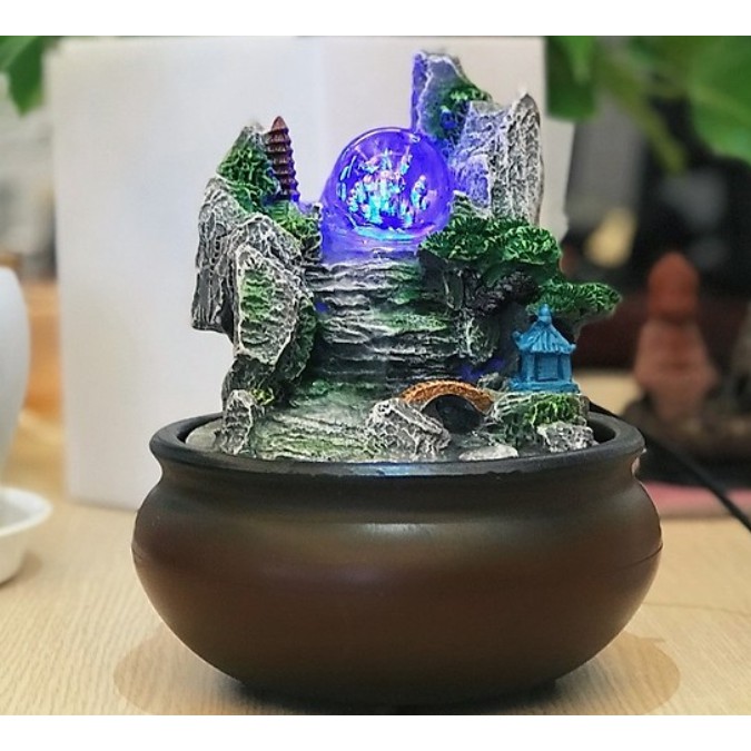 Thác nước phong thủy tiểu cảnh, thác nước mini để bàn Decor Việt