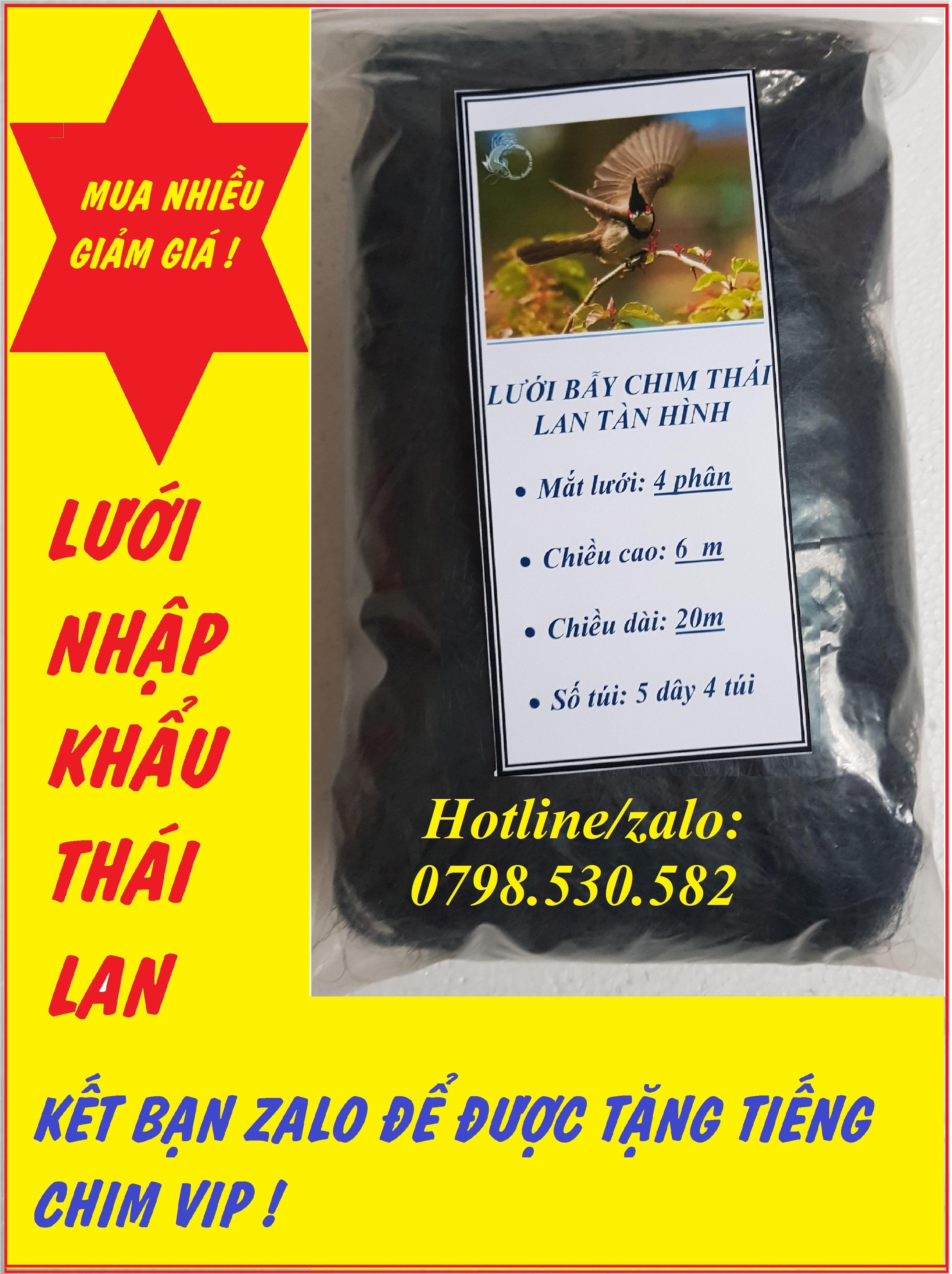 lưới tàn hình 4 phân 20m lưới bẫy chim ri, sắc ô, khuyên mắt 4 phân cao 6m 5 dây 4 túi