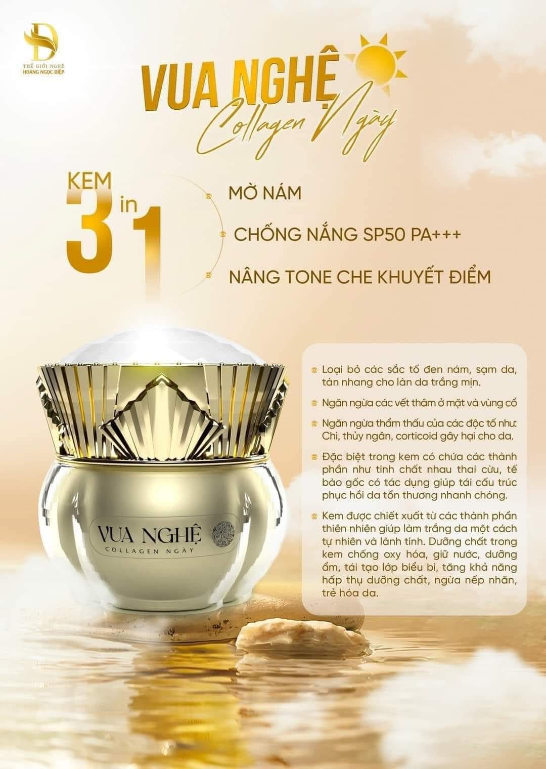 Kem Vua Nghệ collagen ban ngày- Hoàng Ngọc Diệp xóa thâm ,nám ,mụn tàn nhang , dưỡng trắng làm đều màu da