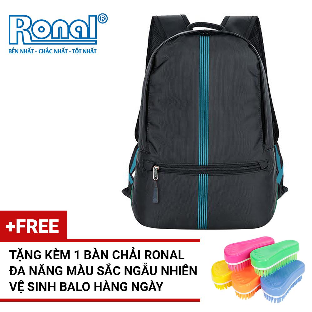 Ba Lô Ronal BL85 - Đen sọc xanh biển tặng kèm 1 bàn chải nhựa Ronal đa năng vệ sinh balo hàng ngày