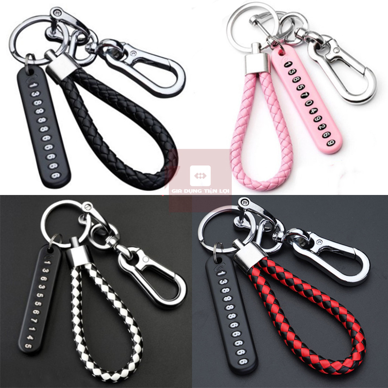 Móc treo khóa ô tô có bộ gắn số điện thoại chống mất